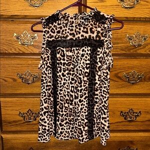 Leopard Print Blouse with Black Accents